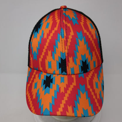Unbranded Snapback Ponytail Trucker Hat Multicolor OS Mesh Back Aztec Print