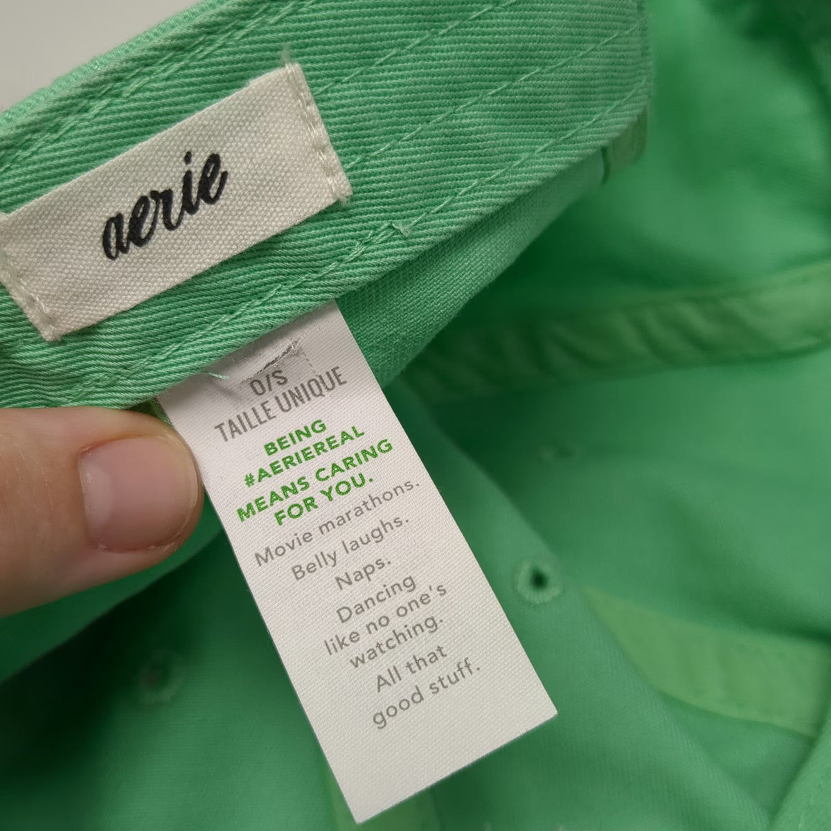 Aerie Baseball Cap Green One Size Happy Embroidered Cotton Slideback Hat
