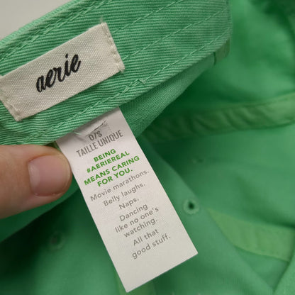 Aerie Baseball Cap Green One Size Happy Embroidered Cotton Slideback Hat