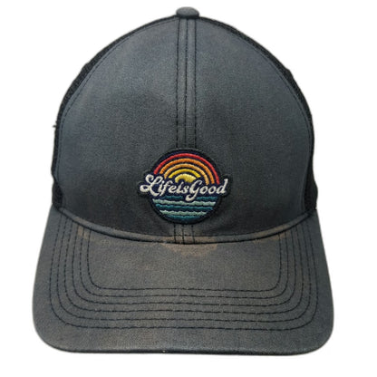Life is Good Trucker Hat Blue One Size Rainbow Graphic Mesh Snapback Patch