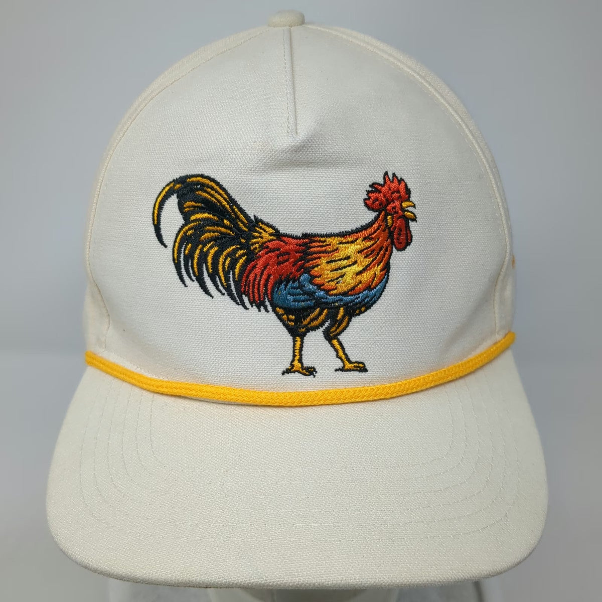 Sendero Provisions Co. 5 Panel Beige Hat OSFM Rooster Embroidery Rope Snapback