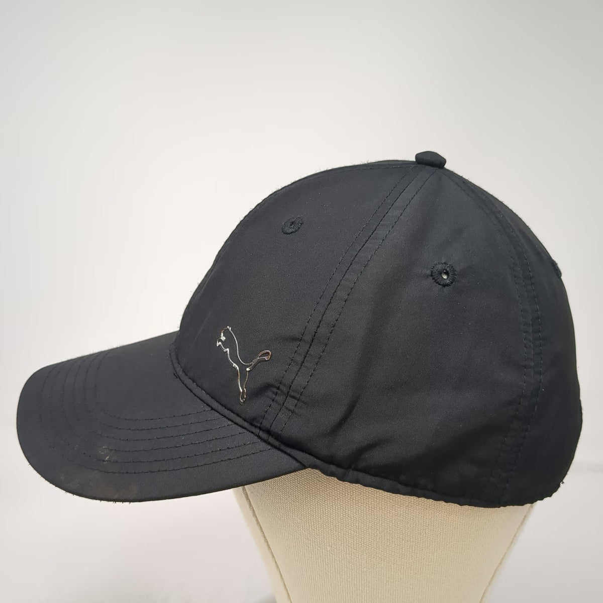 Puma Baseball Cap Black One Size Metal Cat Logo Slideback Strap Hat Polyester