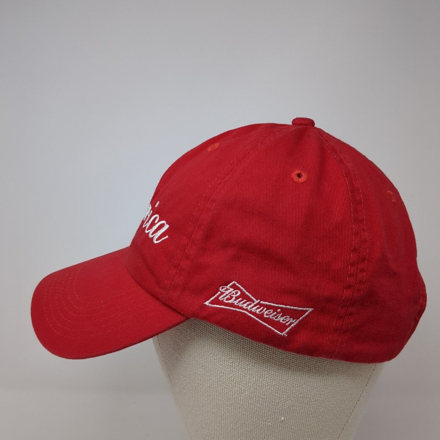 America Slideback Hat Red One Size Adjustable Embroidered Vented Holes 6 Panel
