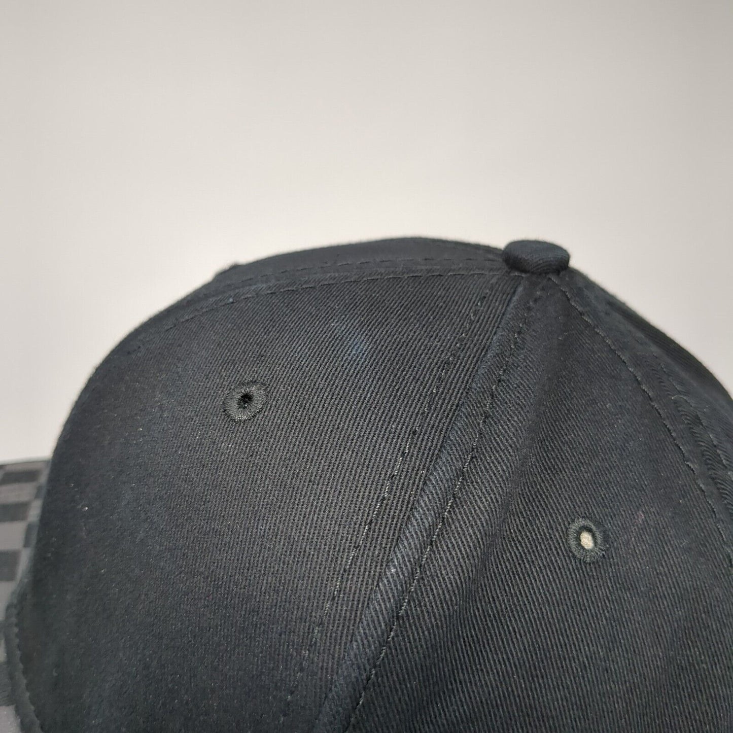 Unbranded Snapback Hat Black One Size Adjustable Vented Holes 6 Panel Check