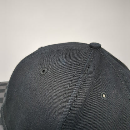Unbranded Snapback Hat Black One Size Adjustable Vented Holes 6 Panel Check