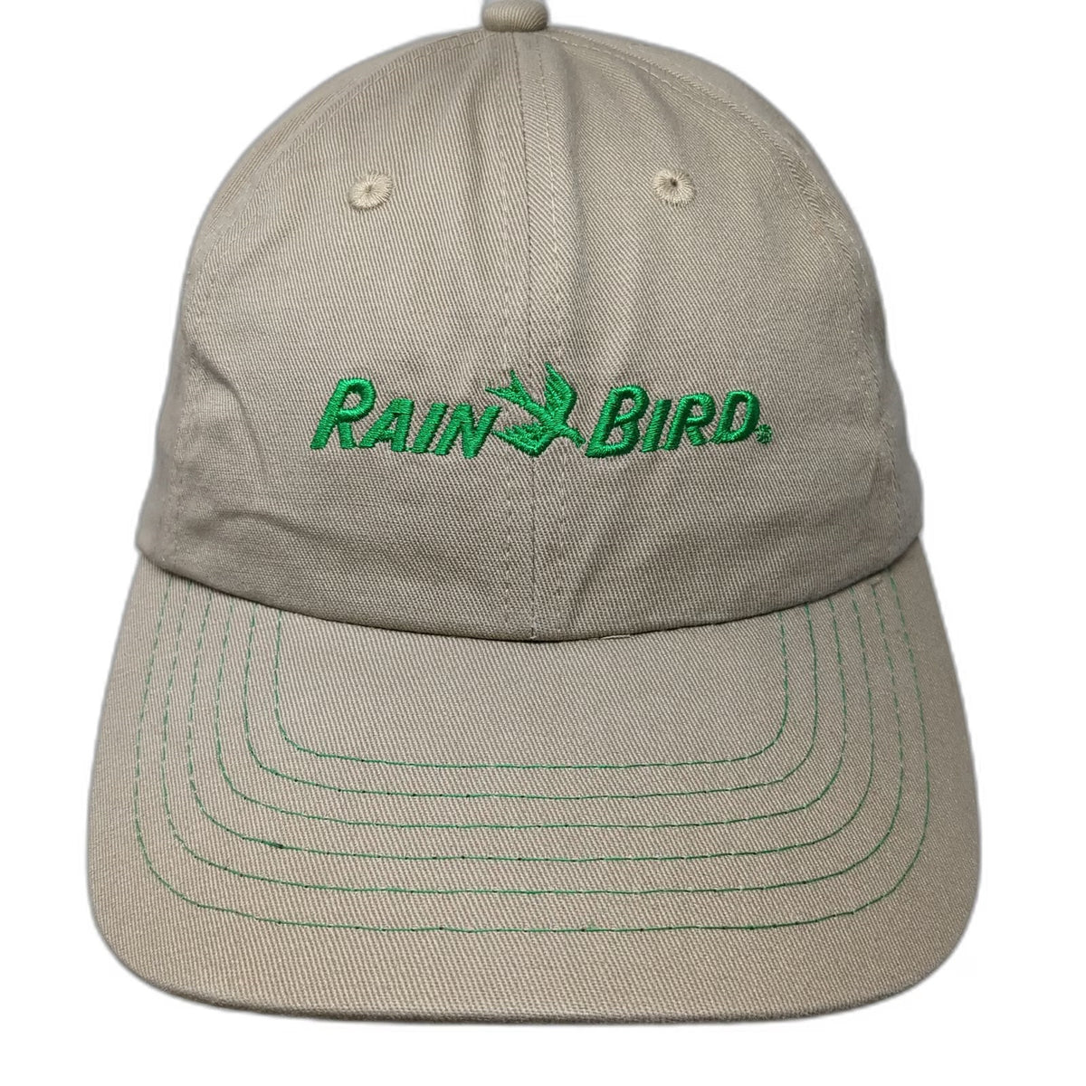 K-Products Baseball Cap Beige One Size Rain Bird Logo Hat Green Stitching