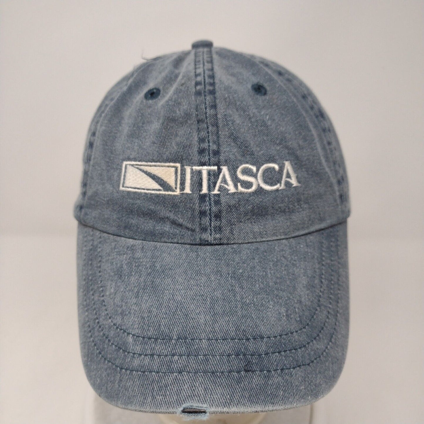 ITASCA Slideback Hat Blue OSFA Adjustable Embroidered Distressed Denim zKapz