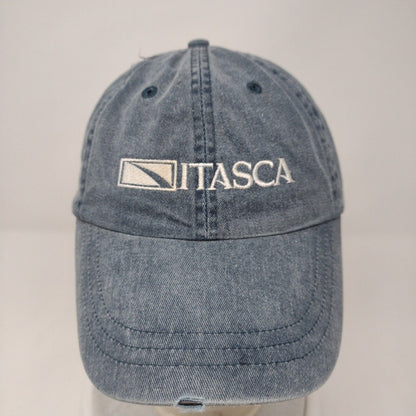 ITASCA Slideback Hat Blue OSFA Adjustable Embroidered Distressed Denim zKapz