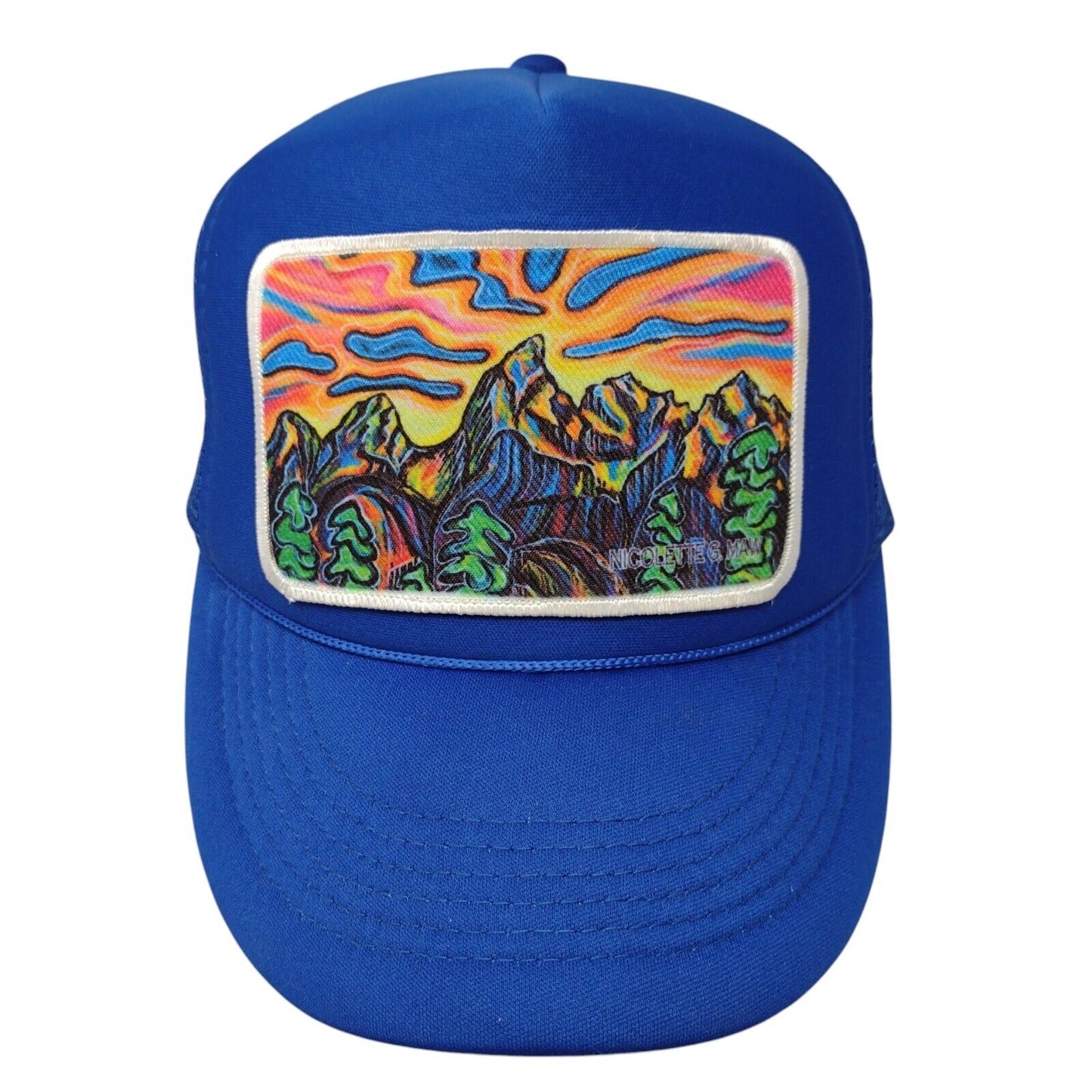 Nicolette G. Maw Snapback Trucker Hat Blue OSFA Adjustable Mesh Back Art by NGM