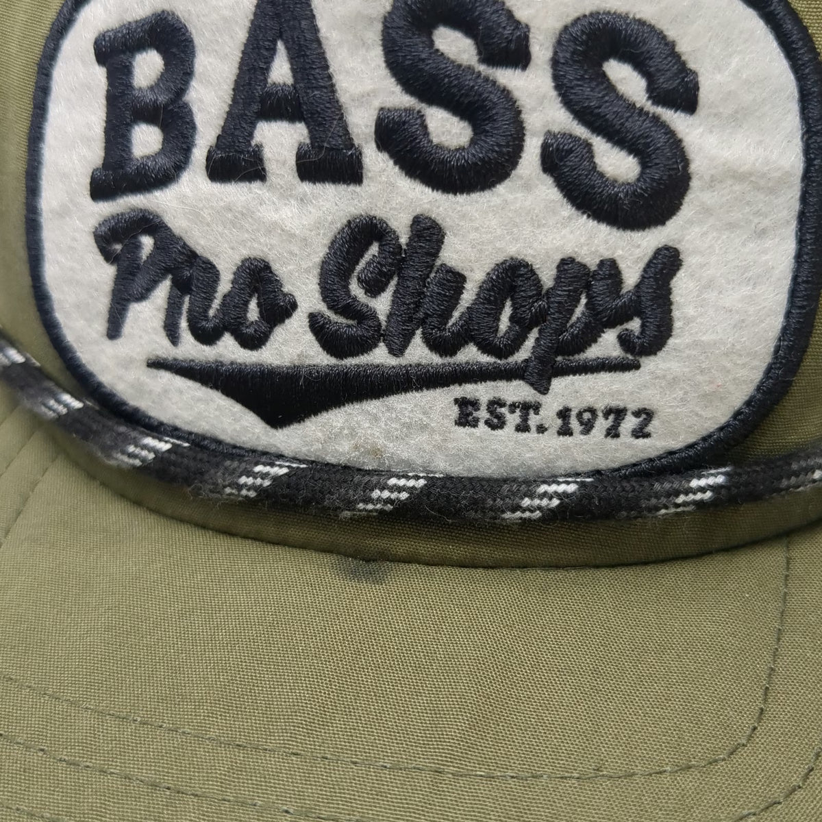 Bass Pro Shops 5 Panel Green One Size Snapback Rope Hat Embroidered Patch Fish