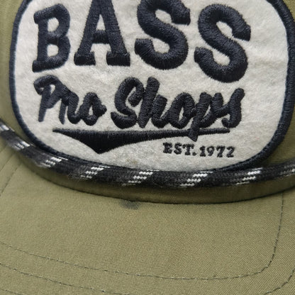 Bass Pro Shops 5 Panel Green One Size Snapback Rope Hat Embroidered Patch Fish