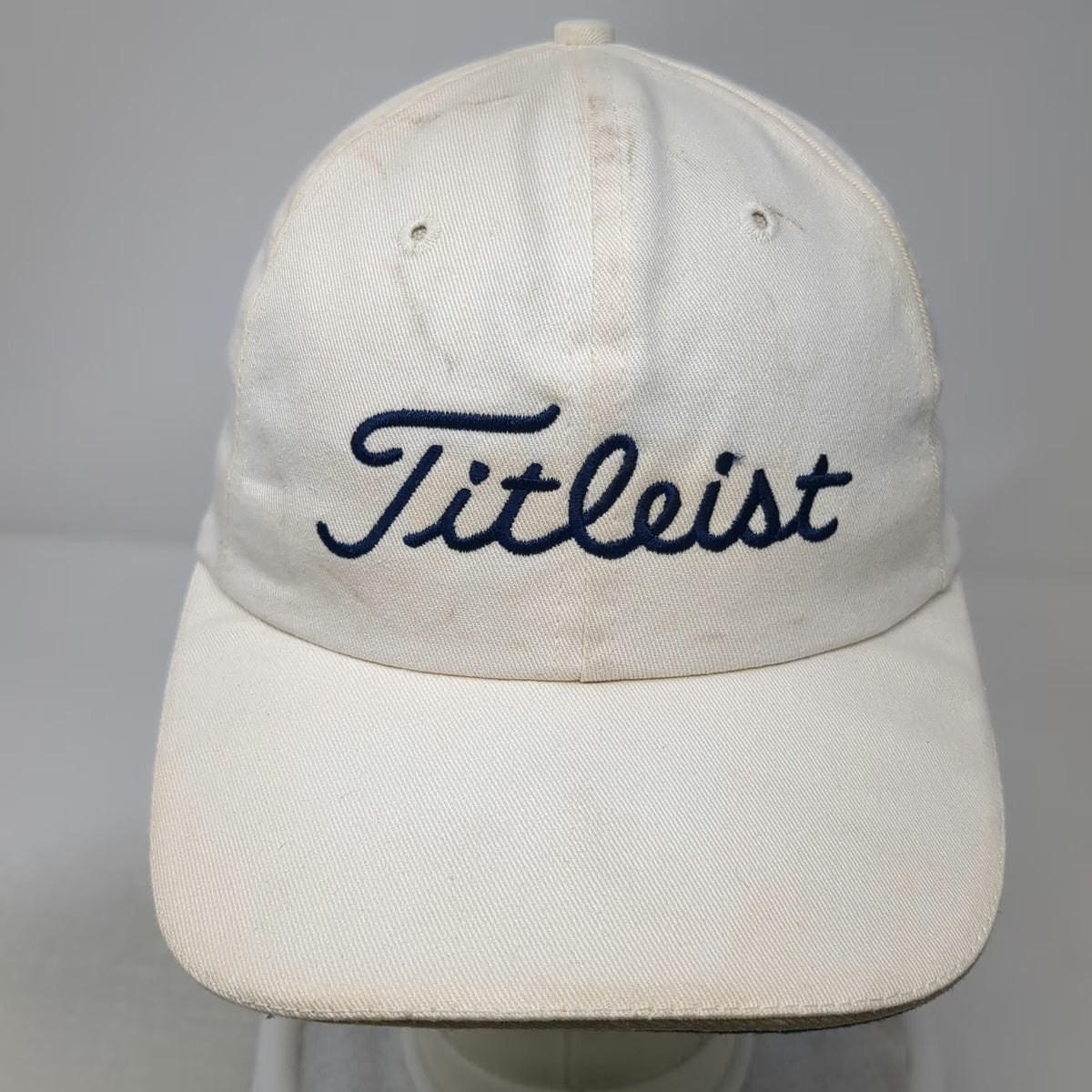 Titleist Baseball Cap White One Size Script Logo Navy Underbrim Hat Made in USA