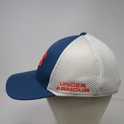 Under Armour Baseball Cap Blue L X-Golf Mesh Back Stretch Fit Hat Orange Logo