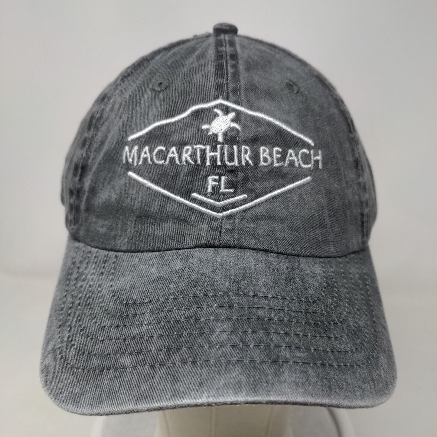 MacArthur Beach FL Slideback Hat Gray One Size Embroidered Royal Resortwear