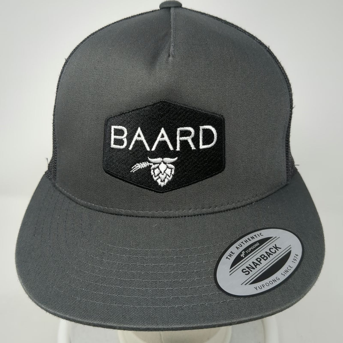 Yupoong Baard Logo Snapback Gray One Size Hat Mesh Back Flat Brim Trucker Beer