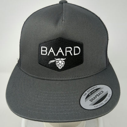 Yupoong Baard Logo Snapback Gray One Size Hat Mesh Back Flat Brim Trucker Beer