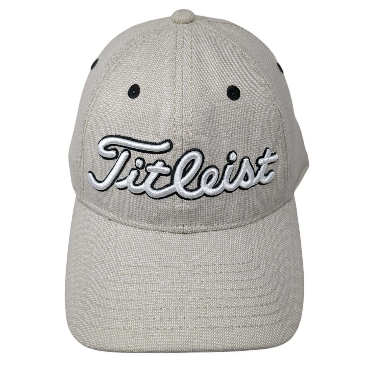 Titleist Fitted Golf Hat Tan M/L Embroidered Lightweight Vented Holes 6 Panel