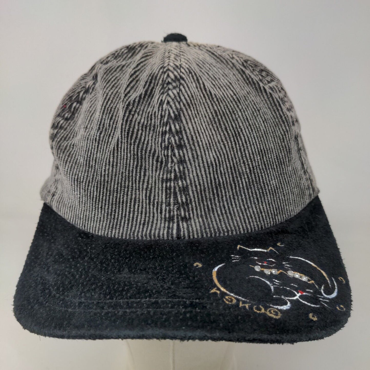 KP Women's Slideback Corduroy Hat Gray Embroidered Cat Logo Cotton