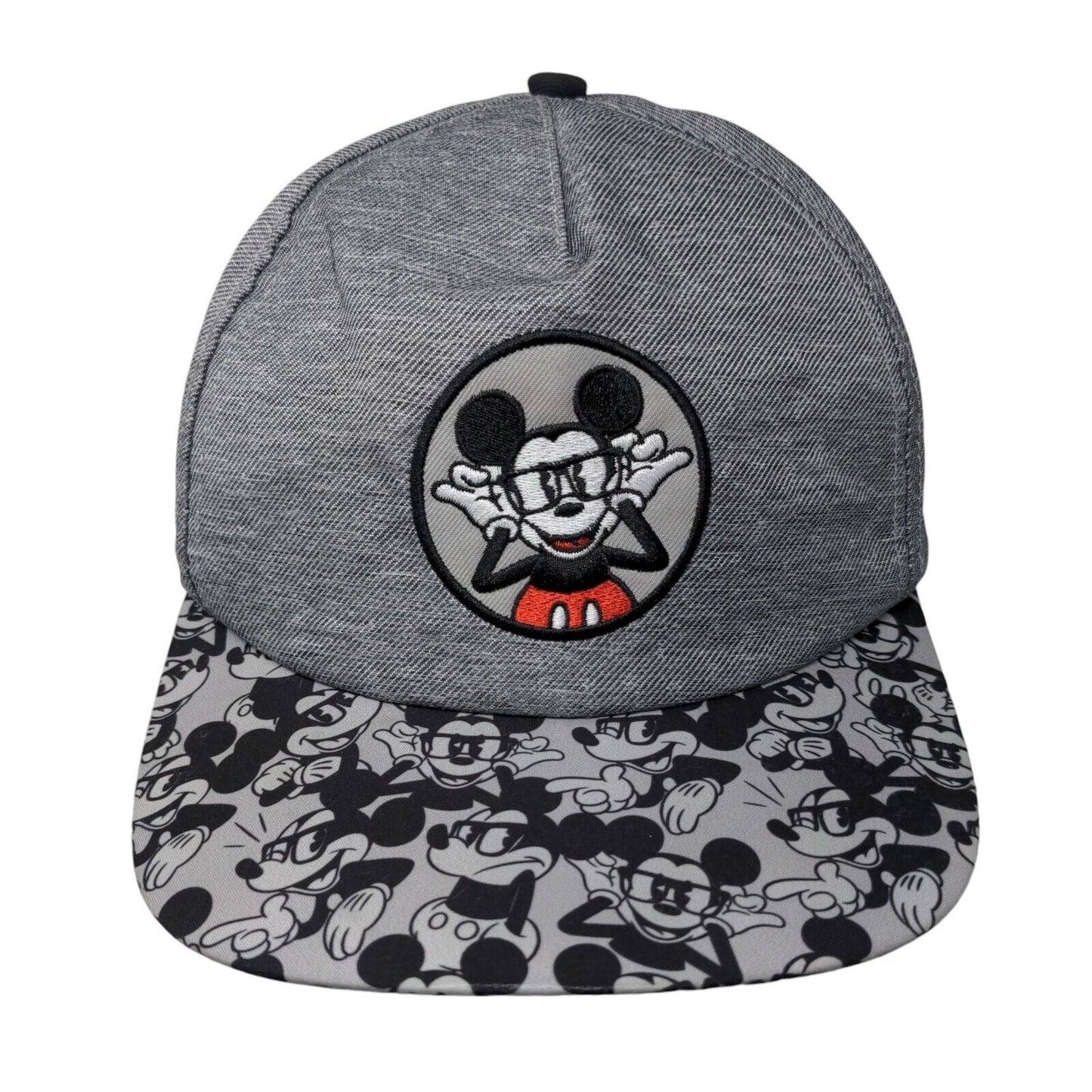 Nerdy Mickey Mouse Snapback Hat Gray Adult Embroidered Vent Holes Disney