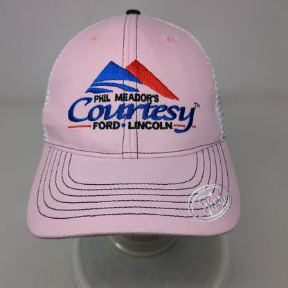 Phil Meador's Courtesy Ford Lincoln Strapback Ponyback Trucker Hat Pink OS 360