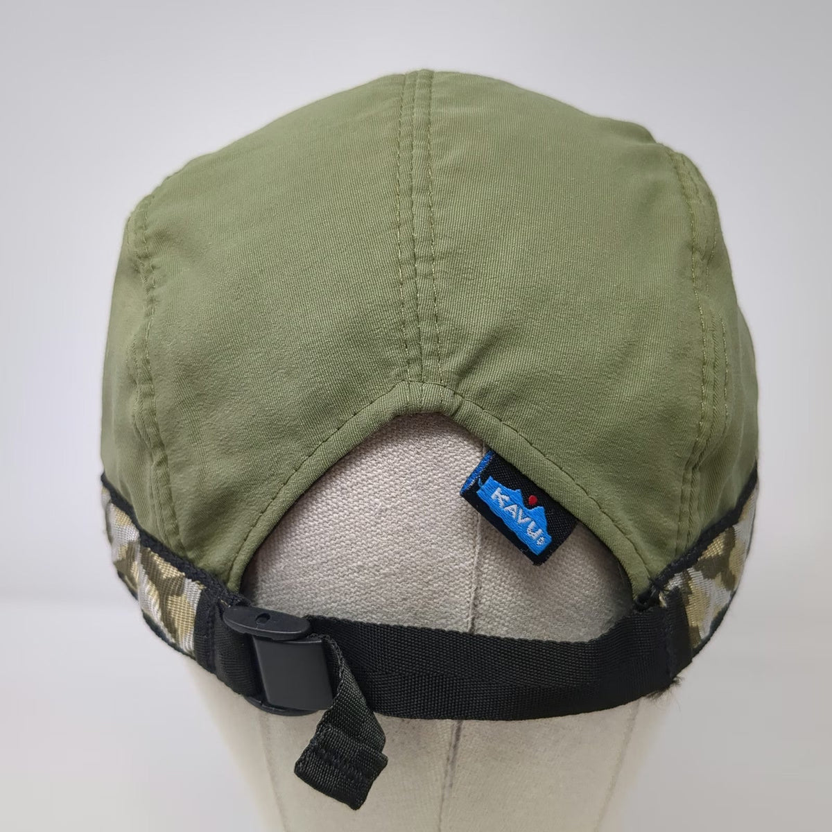 KAVU Baseball Cap Green M Strapback Patterned Webbing Nylon Made in USA Hat