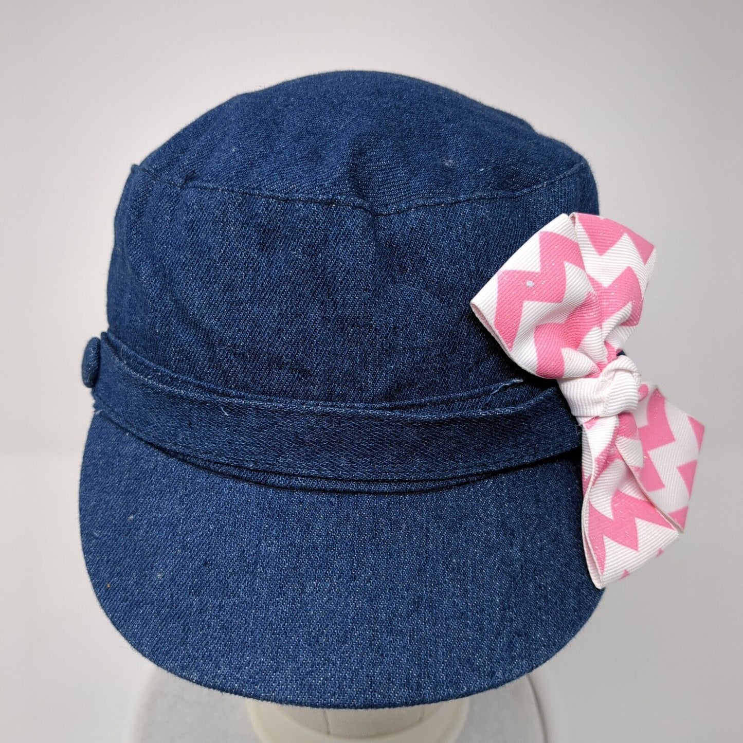 Unbranded Cadet Army Cap Blue One Size Lightweight Denim with Bow Cotton