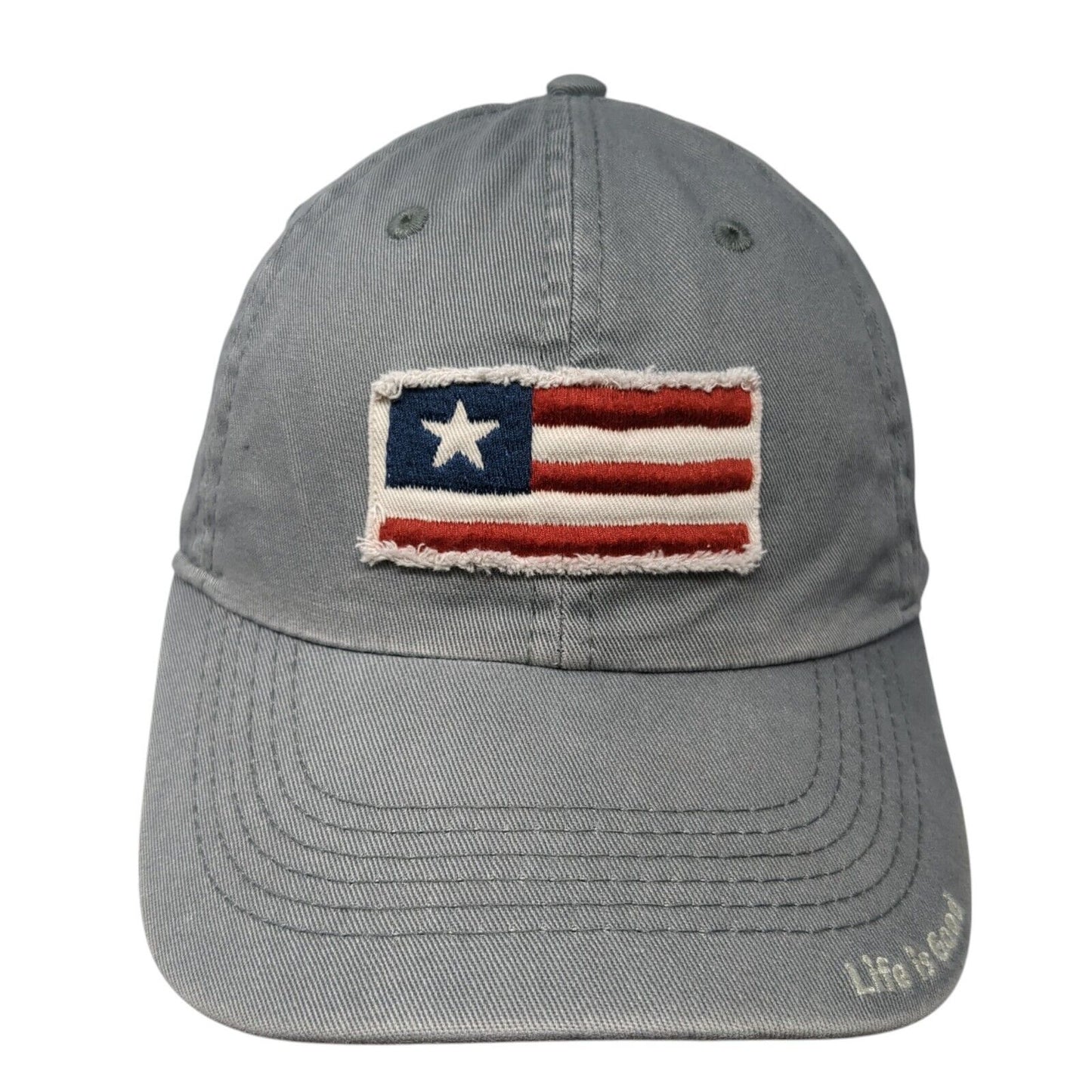 USA Flag Patch Slideback Hat Gray One Size Adjustable Solid Life Is Good
