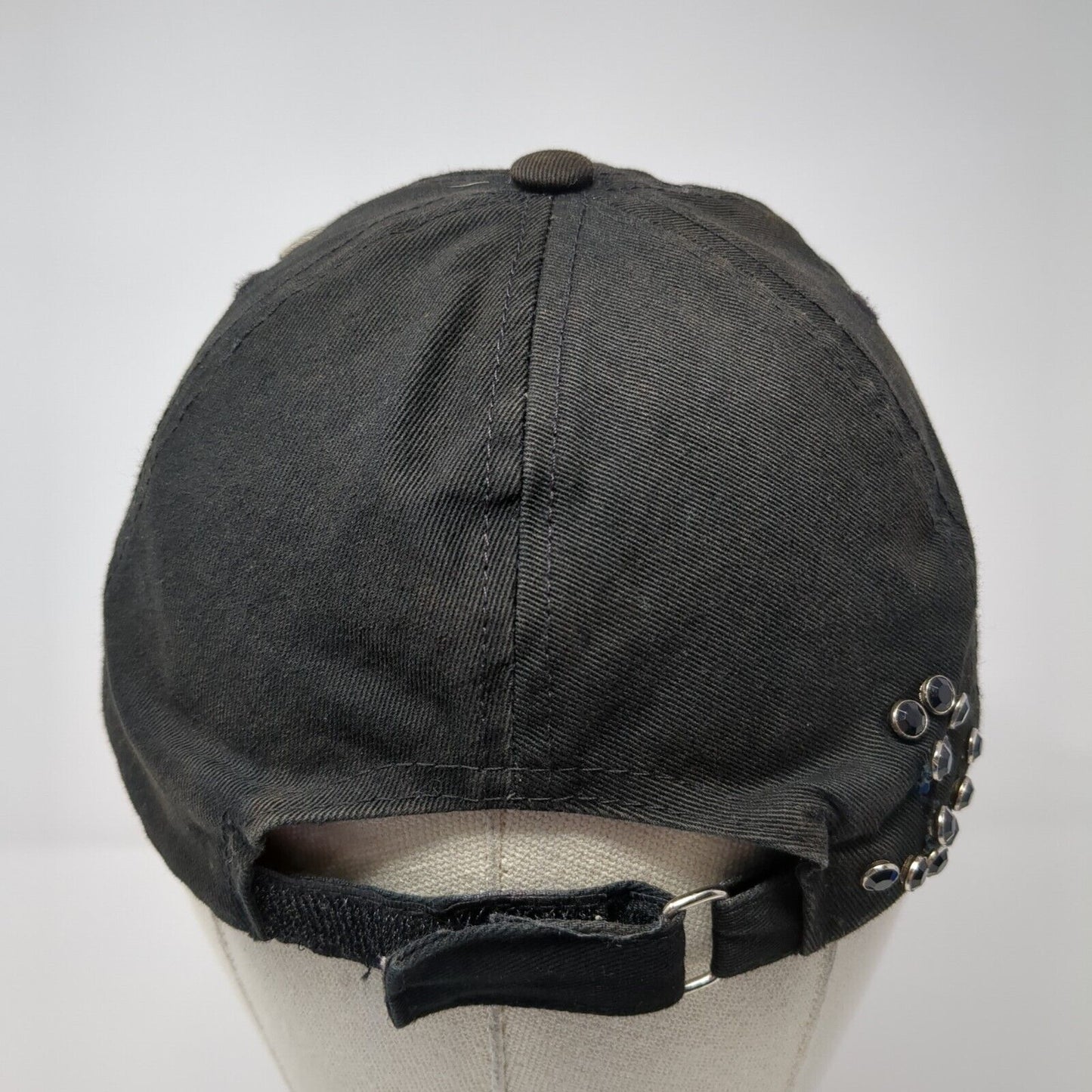 Crucifix Cross Slideback Hat Black One Size Adjustable Embellished Rhinestone