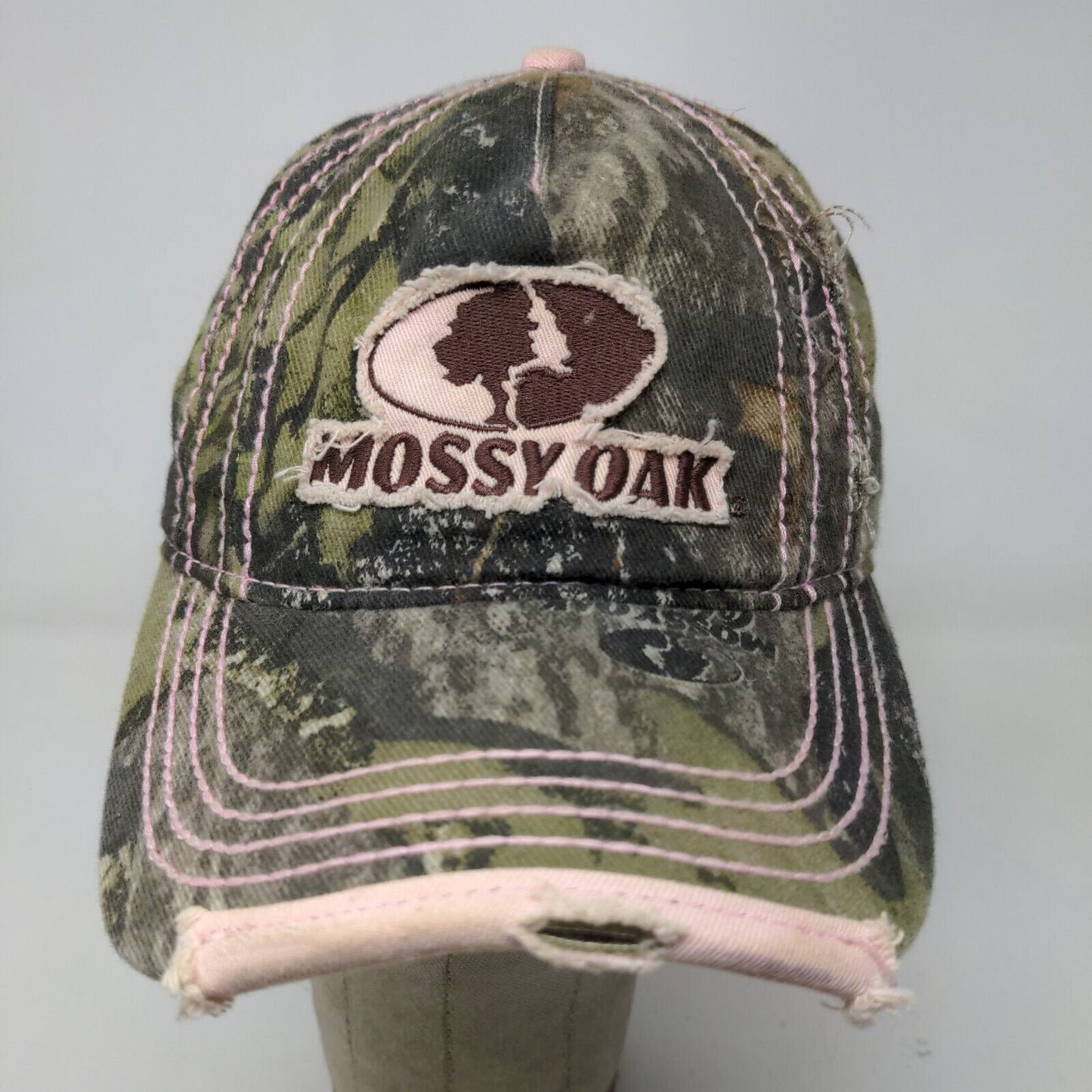 Mossy Oak Women's Strapback Hat Camo Pink Size OSFA Embroidered Logo Distressed