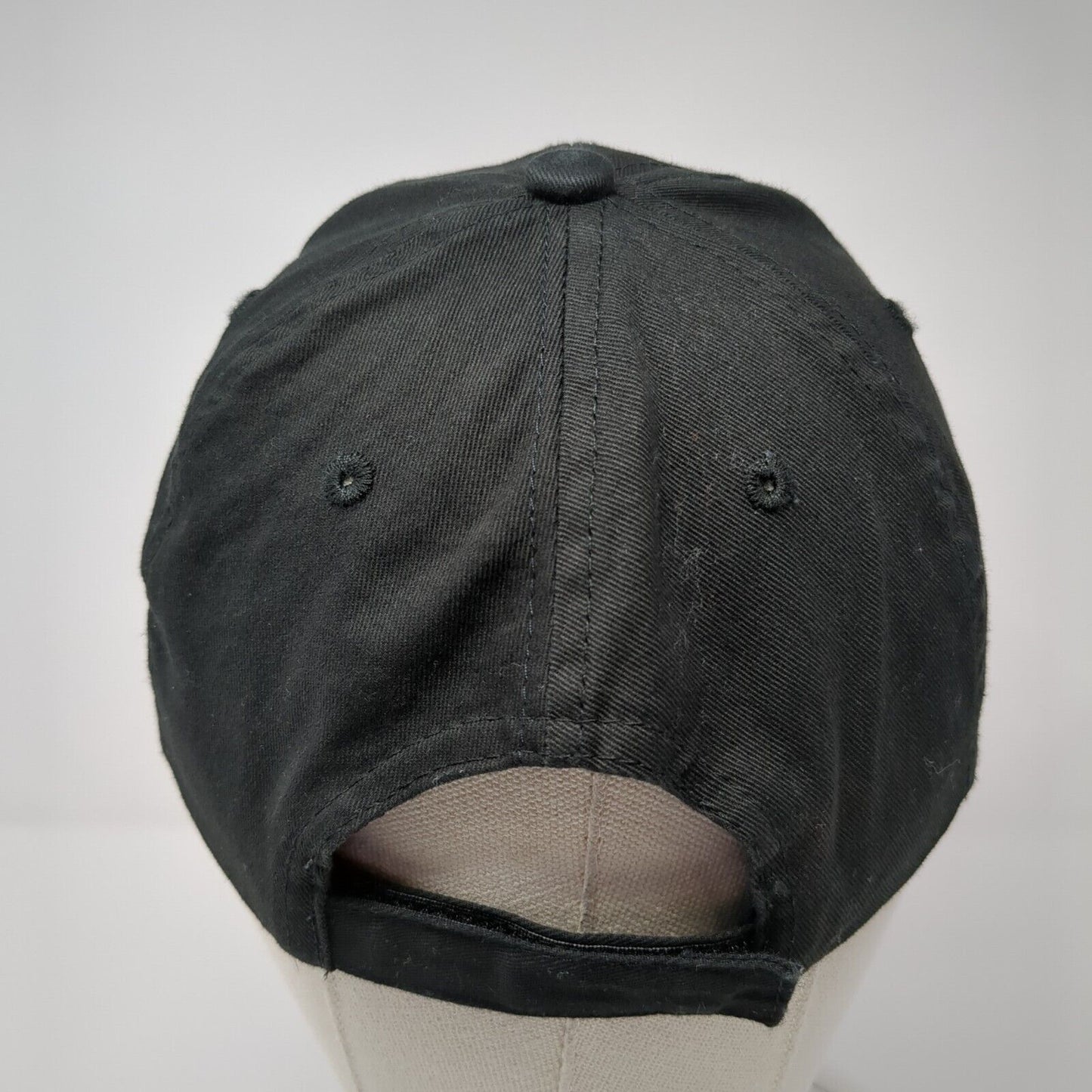 ECCO Strapback Hat Black One Size Adjustable Embroidered Vented Holes 6 Panel