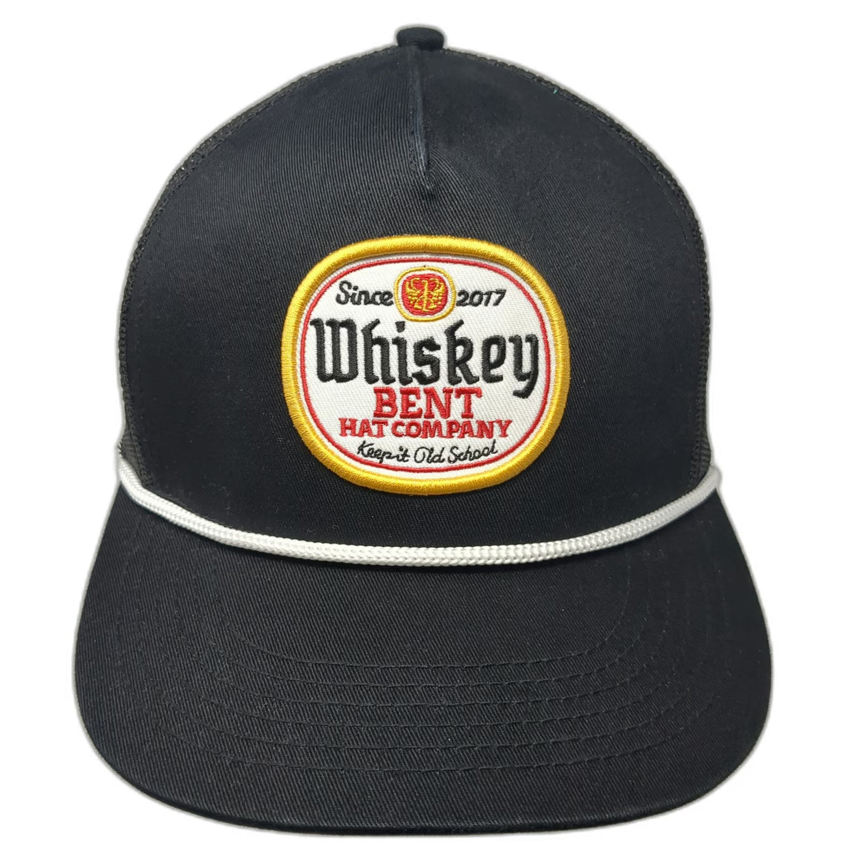 Whiskey Bent Company Trucker Hat Black One Size Braided Rope Patch Mesh Snapback
