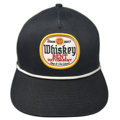Whiskey Bent Company Trucker Hat Black One Size Braided Rope Patch Mesh Snapback
