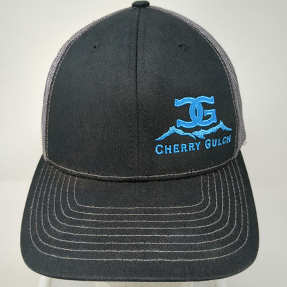 Richardson Trucker Hat Black One Size Snapback Gray Mesh Cherry Gulch Logo Blue
