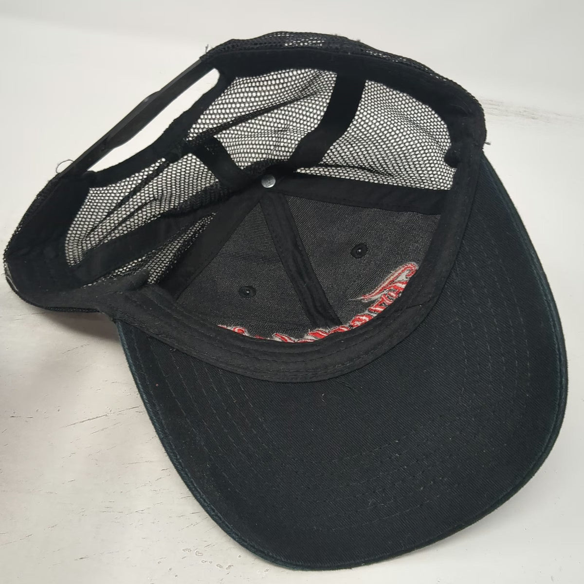 Freddy's Trucker Hat Black One Size Snapback Mesh Back Red Script Logo Graphic