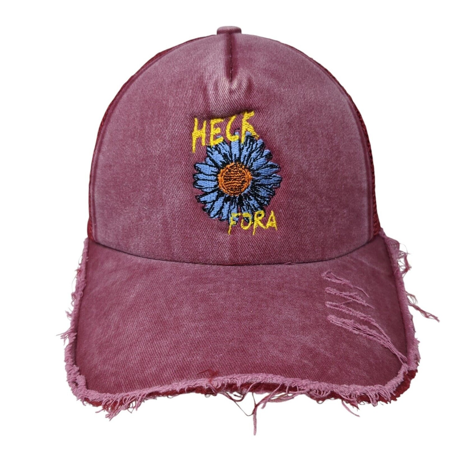 Heck Fora Snapback Trucker Hat Red One Size Adjustable Distressed Mesh Back