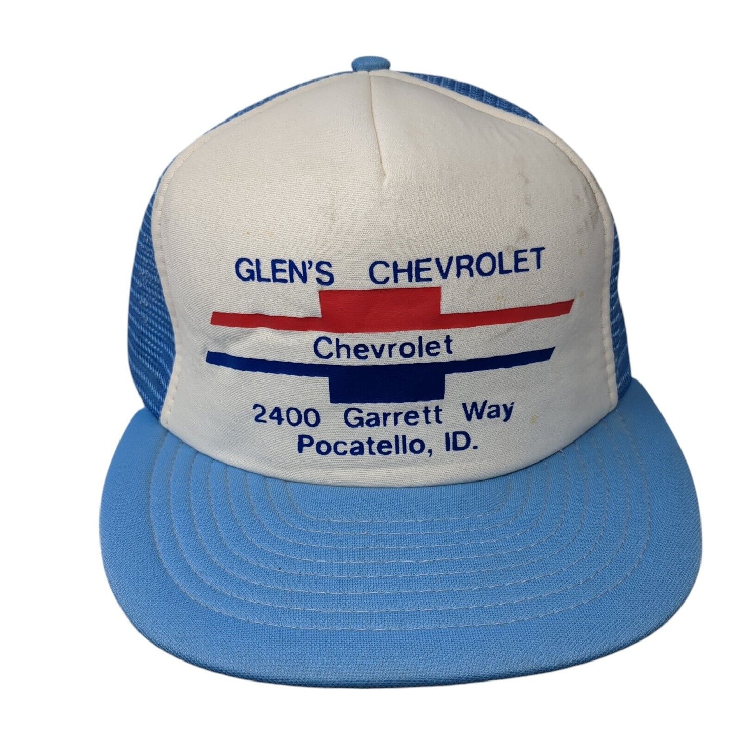 Glen's Chevrolet 2400 Garrett Way Pocatello ID Snapback Trucker Hat Blue OS Mesh