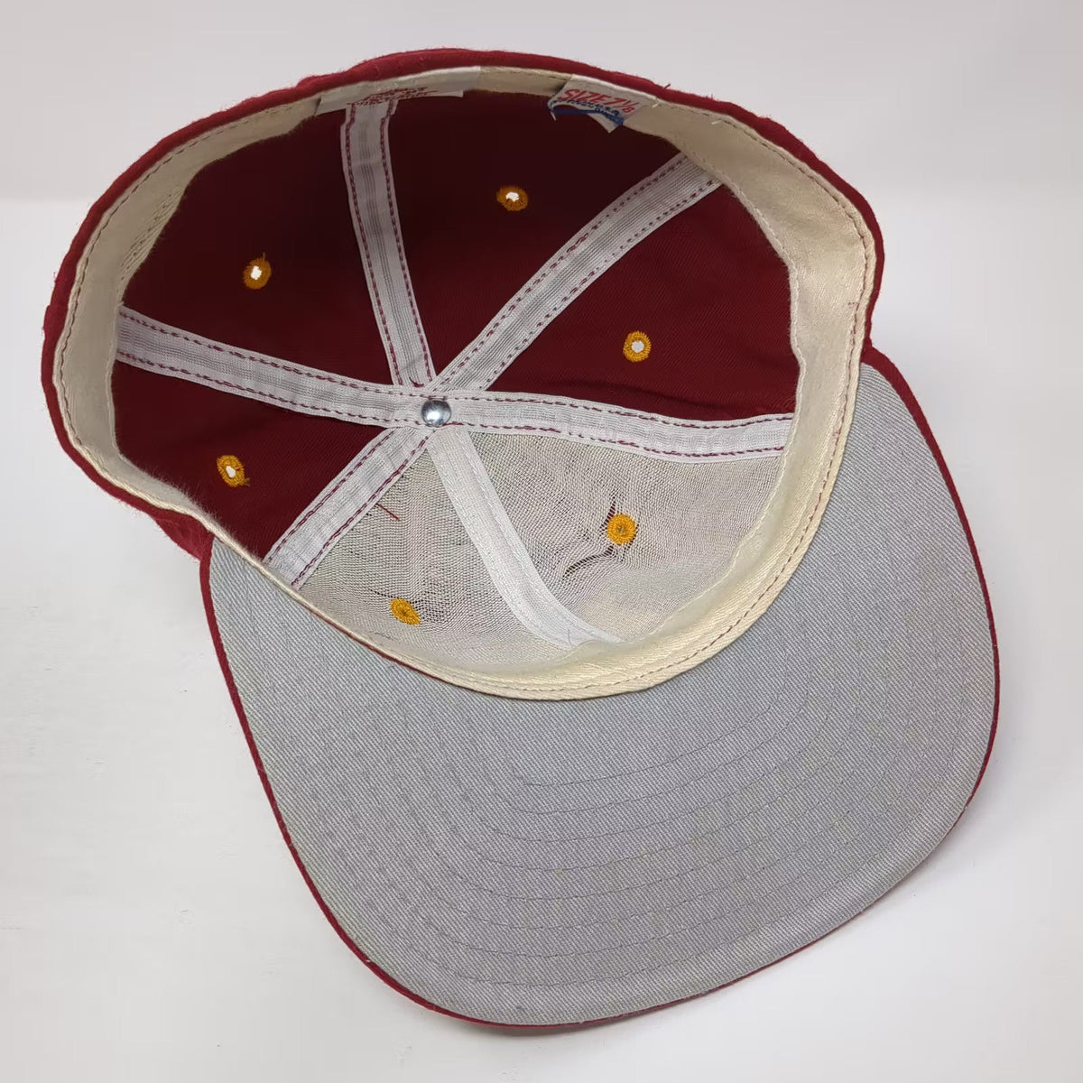 New Era Pro Model MV Fitted Hat Cap Red Yellow Size 7 1/8 Made in USA 6 Panel