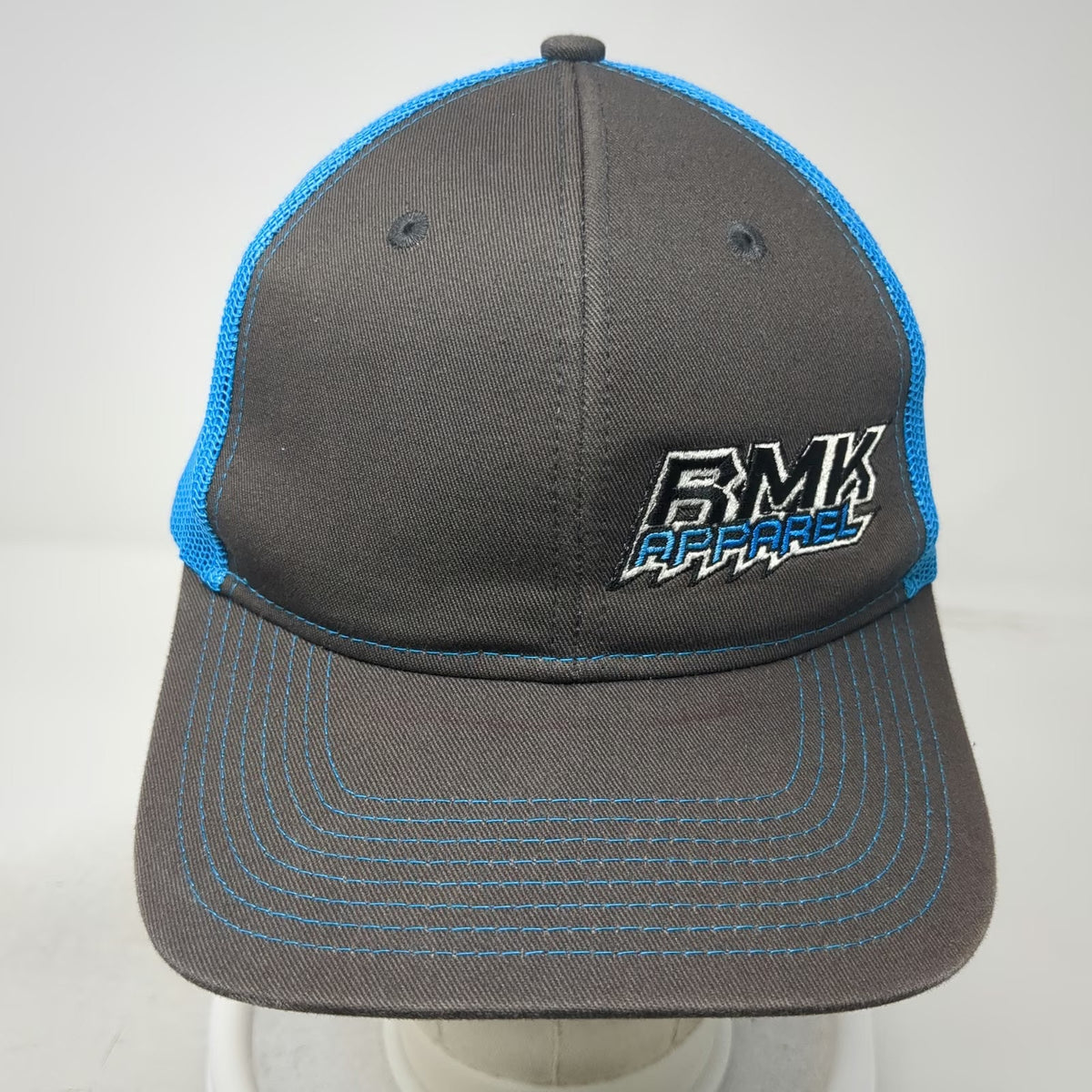 Port Authority Trucker Hat Gray Blue One Size Mesh Snapback Embroidered Logo