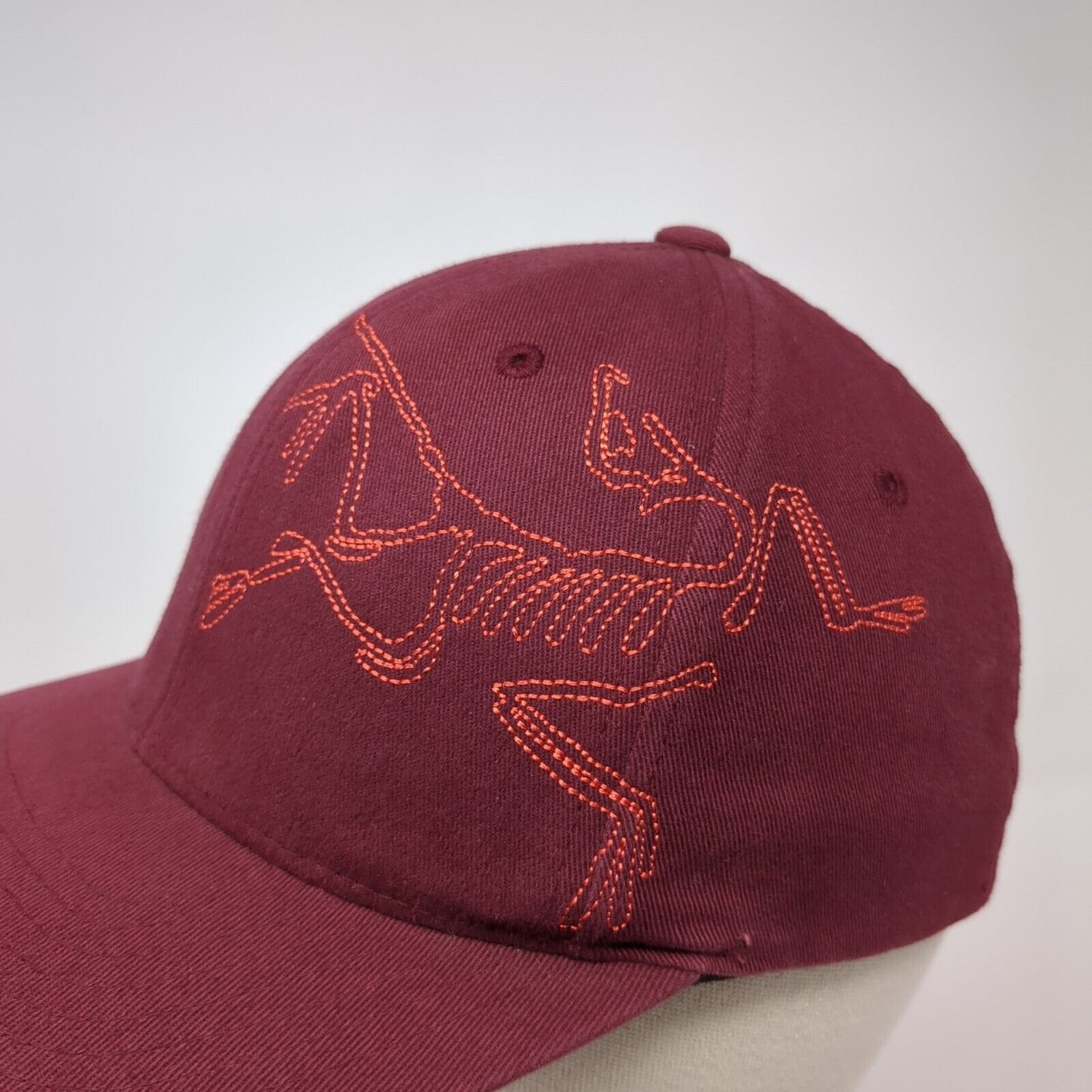 Arc'Teryx Fitted Hat Red Size S-M Embroidered Skeleton Bird Logo Cotton Blend