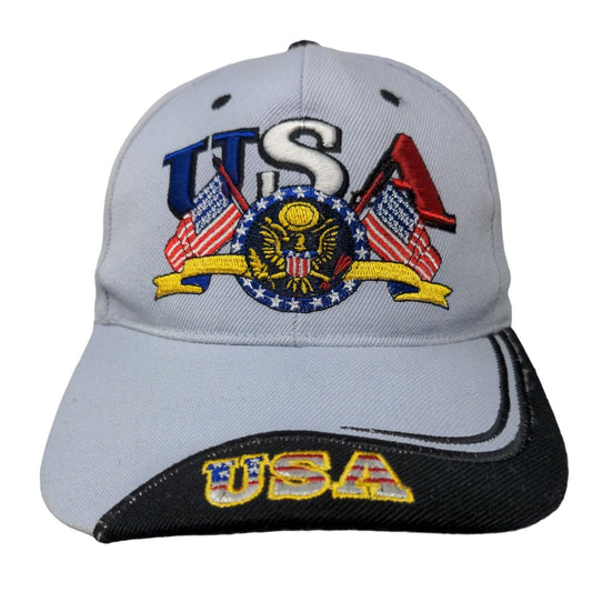 USA Strapback Hat Blue One Size Embroidered Military Veteran Seal