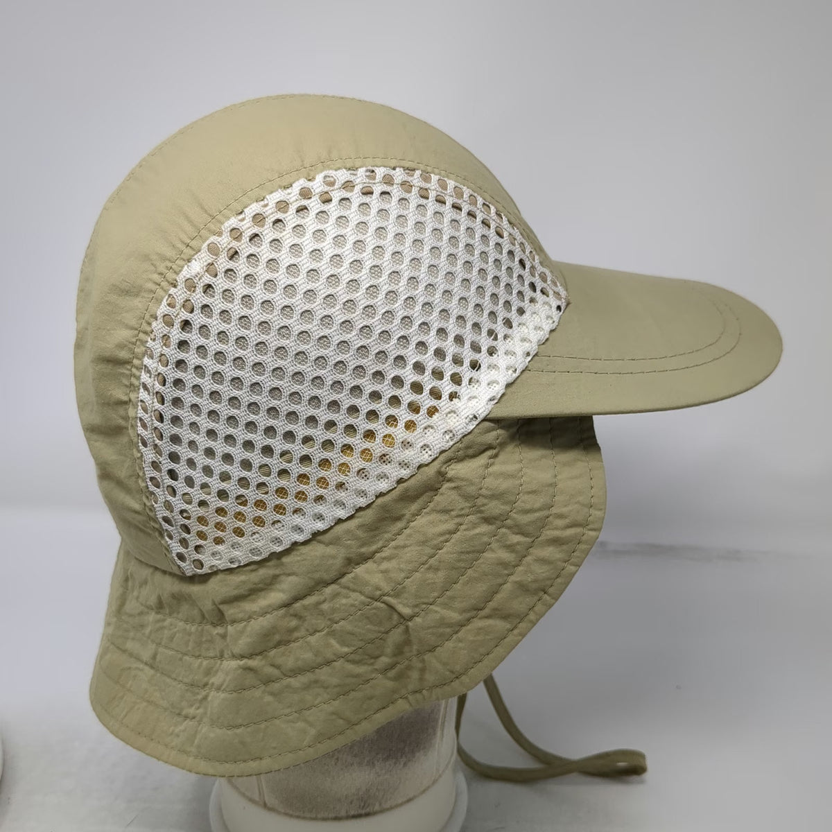 Orvis Baseball Cap Beige Mesh Sun Cape Neck Flap Hat Green Underbrim Vintage