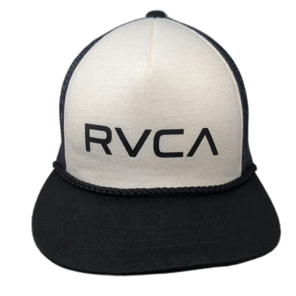RVCA Trucker Hat Black One Size Mesh Back Snapback Rope Detail Deep Fit