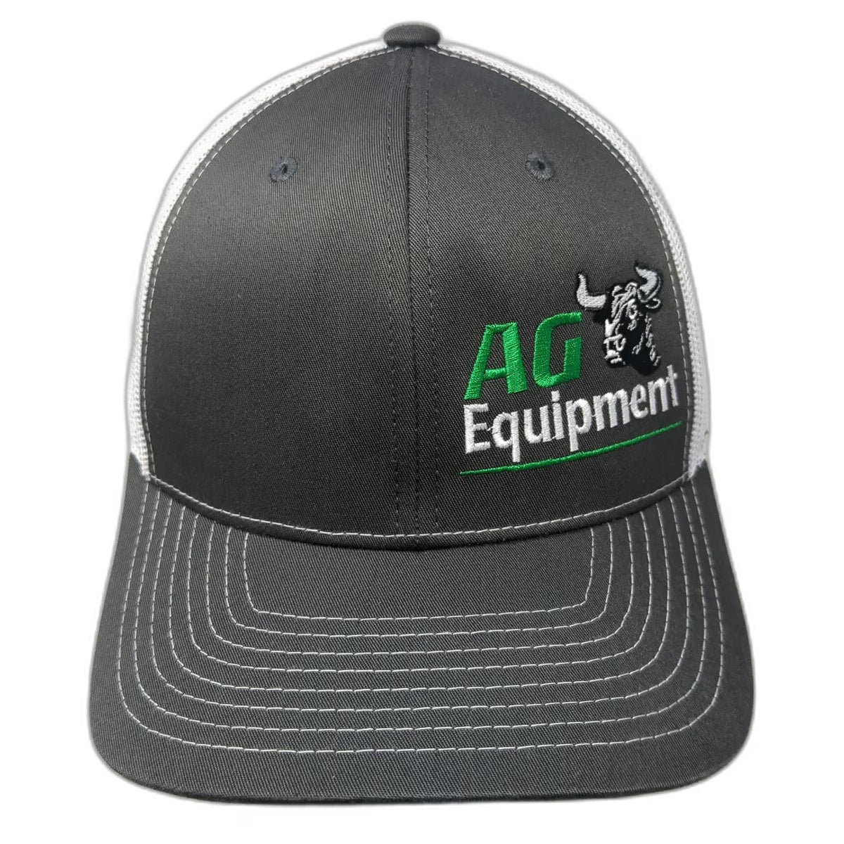 Richardson Trucker Hat Gray One Size Mesh Back Snapback AG Equipment Bull Logo
