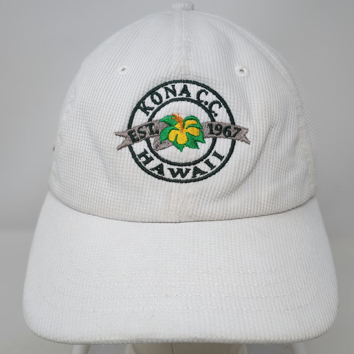 Imperial Baseball Cap White One Size Hawaii Kona C.C. Hibiscus Flower Golf Hat