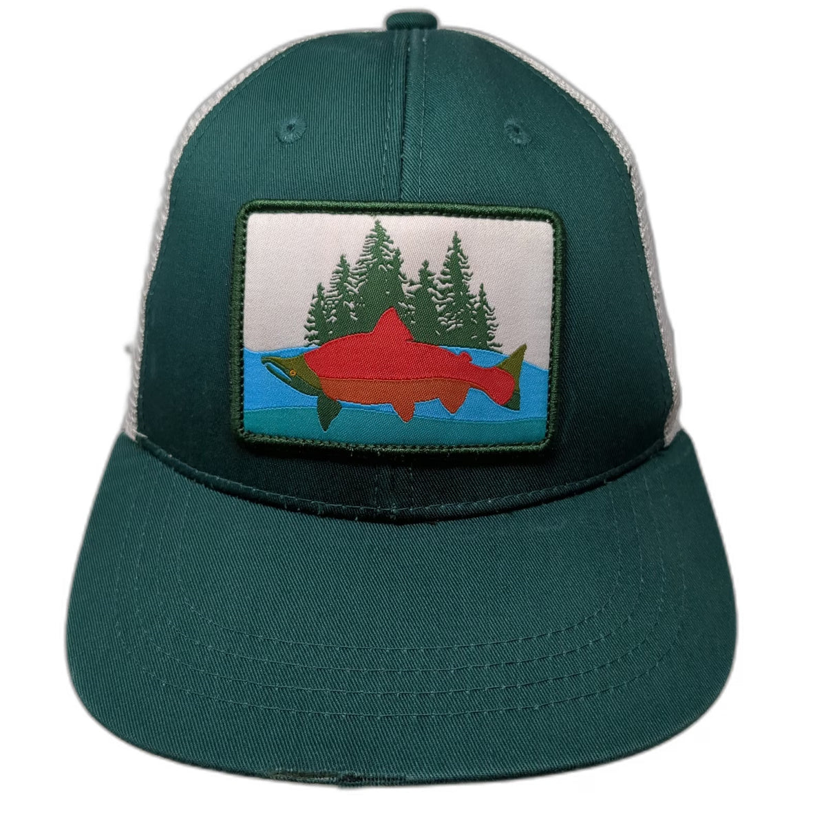 Umpqua Trucker Hat Green White One Size Salmon Patch Tongass Initiative Mesh
