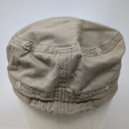 Army Cap Beige One Size Hat Distressed Frayed Cotton Military Cadet Style Flat