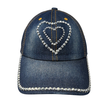 Bedazzled Heart Slideback Hat Blue One Size Adjustable Denim Rhinestone Blank