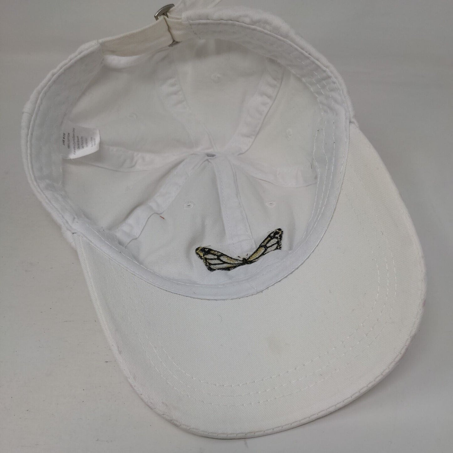Butterfly Slideback Hat White OS Adjustable Embroidered Vented Holes Cotton