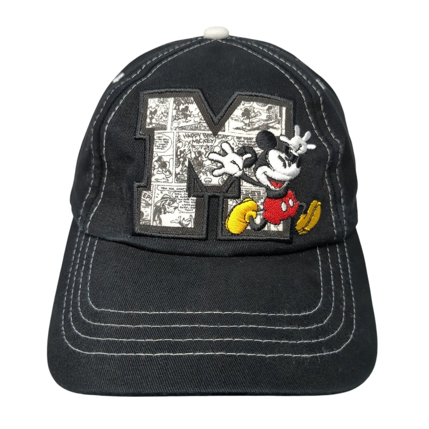 Mickey Mouse Strapback Hat Black One Size Adjustable Embroidered Disney Parks