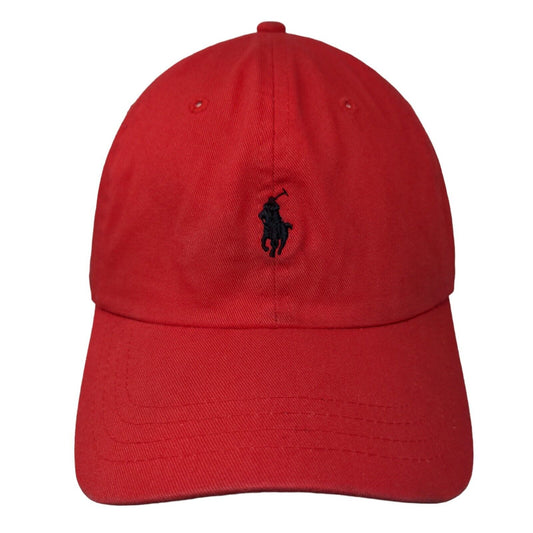 Polo Ralph Lauren Leather Strapback Hat Red One Size Embroidered Pony Cotton